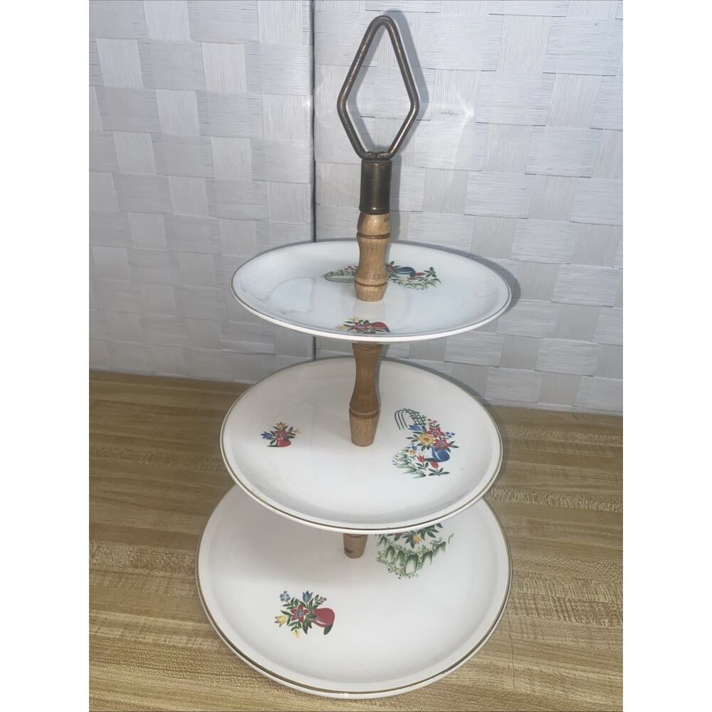 Vintage 1950’s, Paden City Pottery Trellis Pattern Three Tier Plate Tower USA
